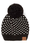 C.C Heart Pattern Knit Pom Beanie