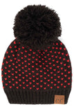 C.C Heart Pattern Knit Pom Beanie