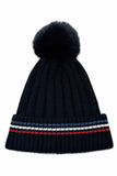 Stripe Rib Super Soft Cuff Beanie with Faux Fur Pom