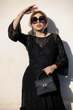 Black Sequin Lace Ruffle Dress