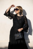 Black Sequin Lace Ruffle Dress