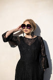Black Sequin Lace Ruffle Dress