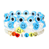 4PCS Freshwater Pearl Evil Eye Beaded Stretch Bracelets