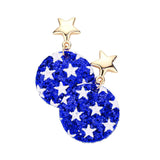 American USA Flag Round Dangle Earrings