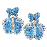 Felt Back Pearl Beaded Bow Baby Foot Dangle Earrings