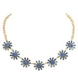 Glass Stone Embellished Flower Cluster Link Necklace