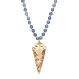 Hammered Metal Arrow Pendant Faceted Beads Long Necklace