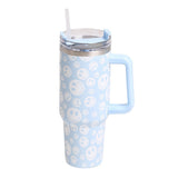Happy Face Printed 40oz Stainless Steel Tumbler With Handle