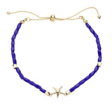 Metal Starfish Pointed Faceted Beaded Pull Tie Cinch Bracelet