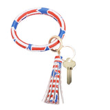 Patriotic USA Flag Faux Leather Tassel Keychain Bracelet