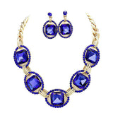 Pave Trim Glass Crystal Link Necklace