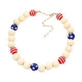 American USA Flag Wood Ball Collar Necklace
