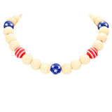 American USA Flag Wood Ball Collar Necklace