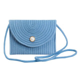 Solid Color With Pearl Button Straw Micro Crossbody Bag
