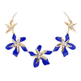 Teardrop Stone Pointed Enamel Flower Link Necklace