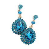 Crystal Rhinestone Trim Teardrop Stone Evening Earrings
