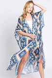 Aztec Print Open Front Long Kimono