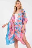 Two Tones Trim Abstract Pattern Silky Feel Kimono