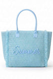 SUMMER Letter and Gold Lurex Woven Straw Fringe Tote Bag