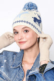 Reindeer Nordic Christmas Holiday Pom Beanie