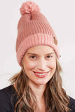 Ribbed Brim Button Pom Beanie