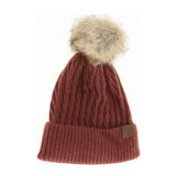 Solid Honey Comb Fur Pom C.C Beanie