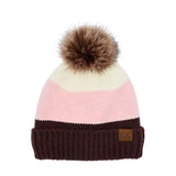 C.C Multi Color Block Stripes Pom Beanie