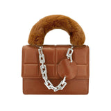 Solid Faux Fur Handle Tote Crossbody Bag