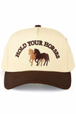 C.C HOLD YOUR HORSES Embroidered Letter Two Tone Trucker Hat
