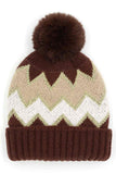 Chevron PomPom Fuzzy Fleece Beanie