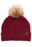 C.C Solid Boucle Yarn Beanie Hat With Pom