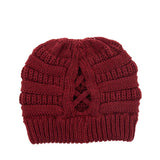 C.C CRISS CROSS PONYTAIL KNIT BEANIE