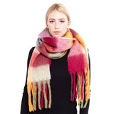Multi Color Block Tassel Oblong Scarf