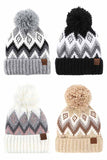 C.C Soft Aztec Pattern Beanie with Knit Pom