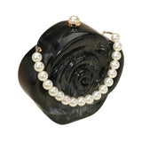 Pearl Beaded Handle Rose Clutch Bag Crossbody Bag