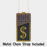 Bling Dollar Sign Chocolate Vertical Clutch Bag