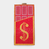 Bling Dollar Sign Chocolate Vertical Clutch Bag