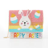 HAPPY EASTER Message Seed Beaded Easter Bunny Clutch / Crossbody Bag