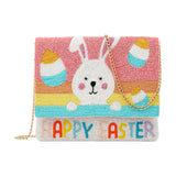 HAPPY EASTER Message Seed Beaded Easter Bunny Clutch / Crossbody Bag