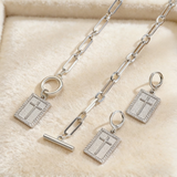 Vintage Cross Square Pendant Necklace & Earrings Set