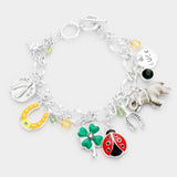 Enamel Luck Multi Charm Charm Toggle Bracelet