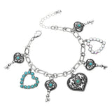 Western Heart Key Charm Station Bracelet