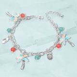 Tropical Palm Tree Flip Flop Pineapple Beads Charm Bracelet