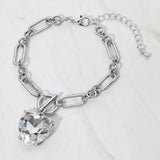 Women's Chunky Heart Stone Cluster Toggle Charm Bracelet