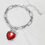 Women's Chunky Heart Stone Cluster Toggle Charm Bracelet