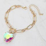 Women's Chunky Heart Stone Cluster Toggle Charm Bracelet