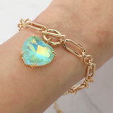 Women's Chunky Heart Stone Cluster Toggle Charm Bracelet