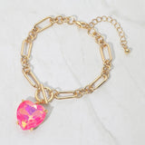 Women's Chunky Heart Stone Cluster Toggle Charm Bracelet