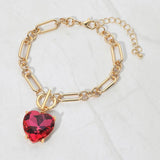 Women's Chunky Heart Stone Cluster Toggle Charm Bracelet