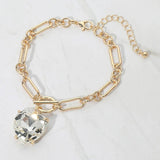 Women's Chunky Heart Stone Cluster Toggle Charm Bracelet